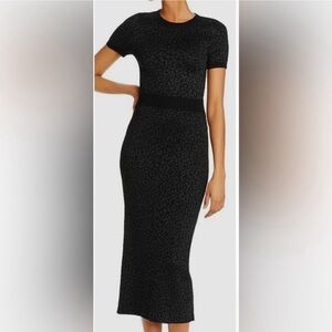 The Kooples Womens Black Stretch Round-Neck Leopard Metallic Sheath dress 2